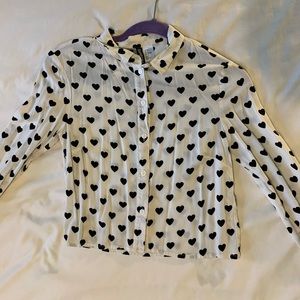 black & white heart crop button-down🖤🤍